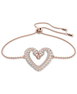 Swarovski - Rose Gold-Tone Pav&eacute; Swan Heart Slider Bracelet