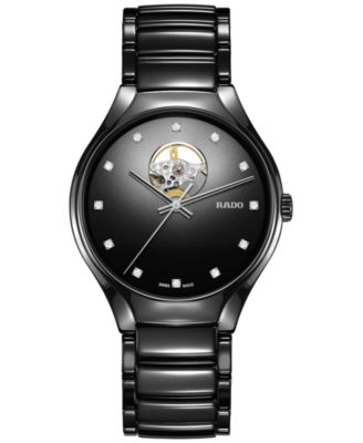 Rado - Unisex Swiss Automatic True Secret Diamond (1/8 ct. t.w.) Black Ceramic Bracelet Watch 40mm