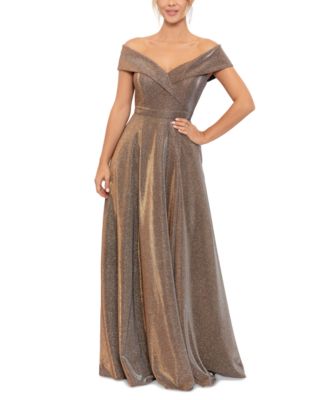 XSCAPE - Petite Off-the-Shoulder Glitter Fit & Flare Gown