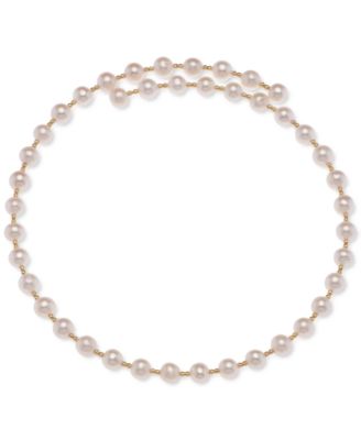 Macy's - Cultured Freshwater Pearl (6-1/2 - 7mm) & Polished Bead Coil 14-1/2" Choker Necklace in 18k Gold-Plated Sterling Silver