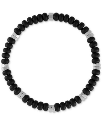 Esquire Men's Jewelry - Onyx Bead Stretch Bracelet in Sterling Silver (Also in Sodalite)