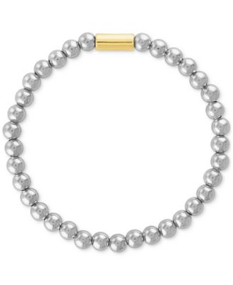 Esquire Men's Jewelry - Polished Bead Stretch Bracelet in Sterling Silver & 14k Gold-Plate