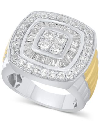 Macy's - Men's Diamond Baguette & Round Cluster Ring (2 ct. t.w.) in 10k White Gold