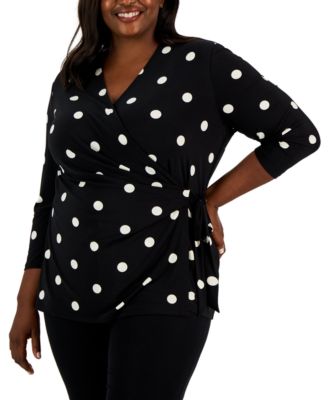 Anne Klein - Plus Size Printed Side-Tie 3/4-Sleeve Top