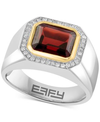 EFFY Collection - Men's Garnet (4-1/10 ct. t.w.) & Diamond (1/6 ct. t.w.) Ring in Sterling Silver & 14k Gold-Plate
