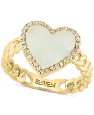 EFFY Collection - Mother of Pearl & Diamond (1/10 ct. t.w.) Heart Halo Ring in 14k Gold-Plated Sterling Silver