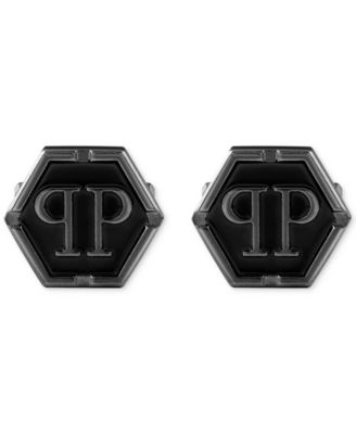 Philipp Plein - Stainless Steel Logo Black Hexagon Cuff Links