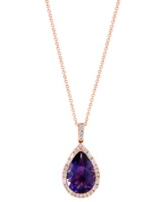 EFFY Collection - Amethyst (4-7/8 ct. t.w.) & Diamond (1/4 ct. t.w.) Teardrop Halo 18" Pendant Necklace in 14k Rose Gold