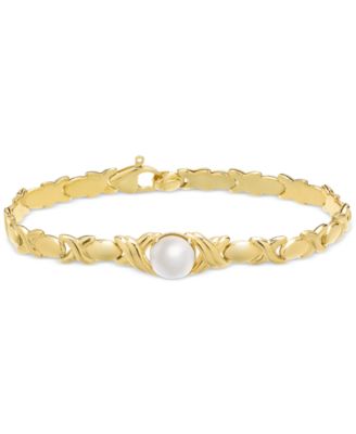 Macy's - Cultured Freshwater Pearl (9mm) XOXO Link Bracelet in 14k Gold-Plated Sterling Silver