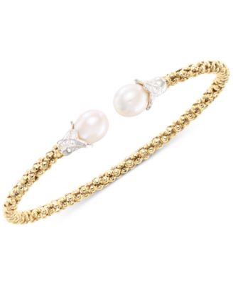 Macy's - Cultured Freshwater Pearl (7-1/4 - 8mm) Popcorn Link Cuff Bangle Bracelet in 14k Two-Tone Gold-Plated Sterling Silver