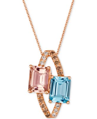 Le Vian - Multi-Gemstone (3-5/8 ct. t.w.) & Diamond (1/4 ct. t.w.) Double Stone Open Pendant Necklace in 14k Rose Gold, 18" + 2" extender