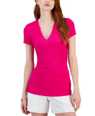 I.N.C. International Concepts - Ribbed Short-Sleeve V-Neck Top