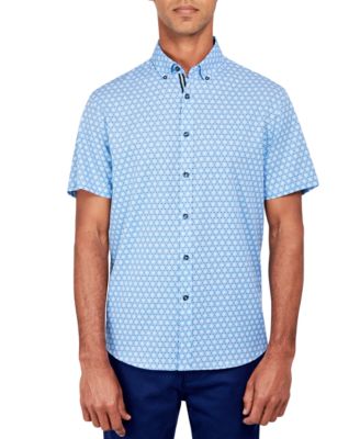 Society of Threads - Men's Regular-Fit Non-Iron Performance Stretch Micro Geo-Print Button-Down Shirt