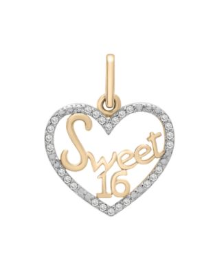 Wrapped - Diamond Sweet 16 Heart Charm Pendant (1/20 ct. t.w.) in 10k Gold