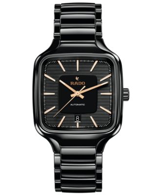 Rado - Unisex Swiss Automatic True Square Black High-Tech Ceramic Bracelet Watch 38mm
