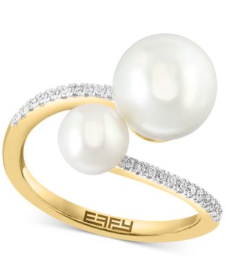 EFFY Collection - Freshwater Pearl (6 & 9mm) & Diamond (1/8 ct. t.w.) Bypass Ring in 14k Gold