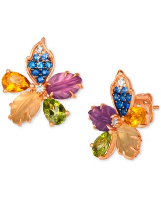 Le Vian - Multi-Gemstone (3-7/8 ct. t.w.) & Vanilla Diamond Accent Flower Stud Earrings in 14k Rose Gold