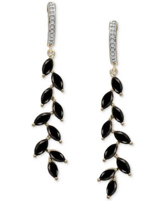 Macy's - Onyx & Lab-Grown White Sapphire (1/8 ct. t.w.) Leaf Drop Earrings in 14k Gold-Plated Sterling Silver