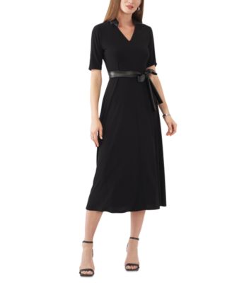 MSK - Petite Faux-Leather-Trim Belted Midi Dress