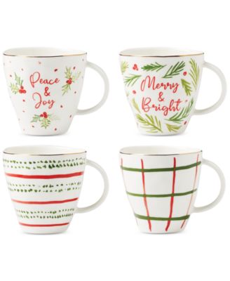 Lenox - Bayberry Printed Mix-and-Match Porcelain Mugs, Set Of 4