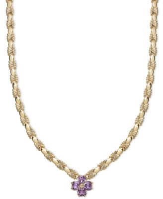 Macy's - Amethyst Flower Cluster Stampato Link 18" Pendant Necklace (5-1/5 ct. t.w.) in 14k Gold-Plated Sterling Silver (Also in Citrine)