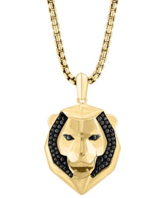 EFFY Collection - Men's Black Spinel Lion Head 22" Pendant Necklace (1/10 ct. t.w.) in 14k Gold-Plated Sterling Silver