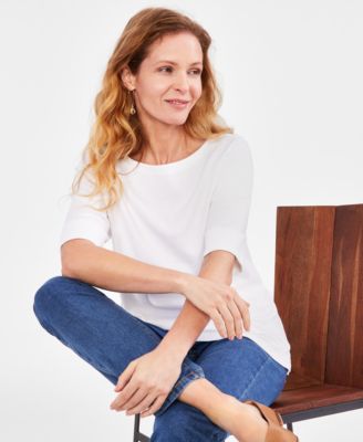 Style & Co - Women's Boat-Neck Elbow Sleeve Cotton Top, XS-5X
