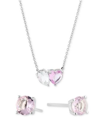Giani Bernini - 2-Pc. Set Cubic Zirconia Pear & Heart Pendant Necklace & Round Stud Earrings in Sterling Silver