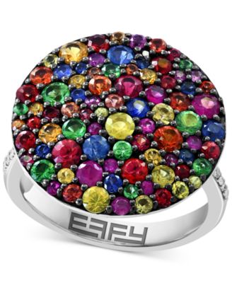 EFFY Collection - Multi-Sapphire (2-7/8 ct. t.w.) & Tsavorite (3/8 ct. t.w.) Circle Cluster Ring in Sterling Silver
