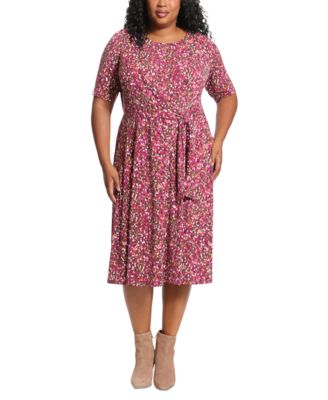 London Times - Plus Size Keyhole-Front Midi Dress