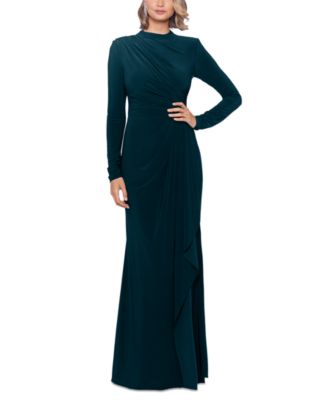 Betsy & Adam - Petite Mock-Neck Long-Sleeve Ruffle Gown