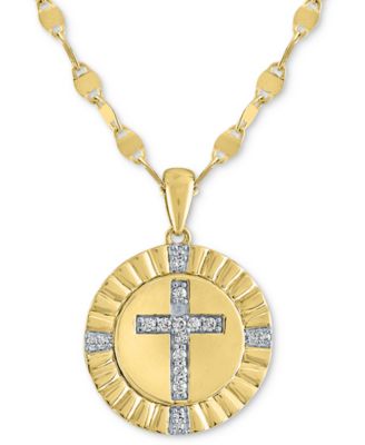 Macy's - Diamond Coin Cross Pendant Necklace (1/10 ct. t.w.) in 14k Gold-Plated Sterling Silver, 16" + 2" extender