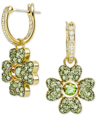 Swarovski - Gold-Tone Color Crystal Clover Charm Hoop Earrings
