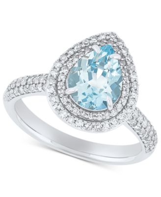 Macy's - Aquamarine (1-1/3 ct. t.w.) & Diamond (5/8 ct. t.w.) Double Halo Ring in 14k White Gold