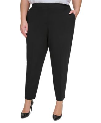Calvin Klein - Plus Size Elastic-Back Straight-Leg Pants