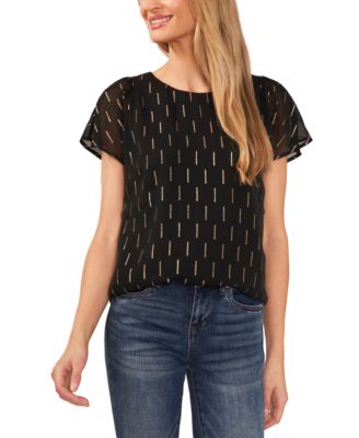 CeCe - Women's Crewneck Gold Flutter-Sleeve Blouse