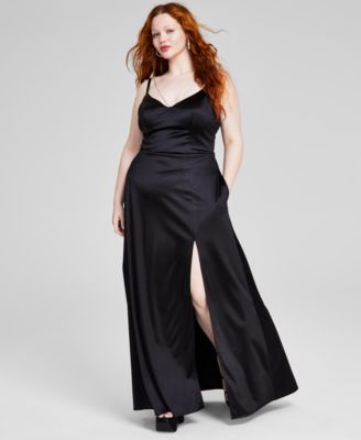 City Studios - Trendy Plus Size Strappy Rhinestone Lace-Up-Back Gown