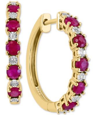 EFFY Collection - Sapphire (3/4 ct. t.w.) & Diamond Accent Small Hoop Earrings in 14k Gold-Plated Sterling Silver, 0.81"