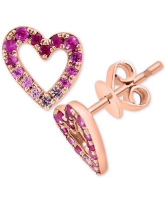 EFFY Collection - Pink Sapphire (1/4 ct. t.w) & Ruby (1/20 ct. t.w.) Ombr&eacute; Heart Stud Earrings in 14k Rose Gold