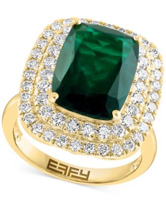 EFFY Collection - Lab Grown Emerald (6-1/5 ct. t.w.) & Lab Grown Diamond (1-1/10 ct. t.w.) Double Halo Ring in 14k Gold