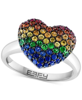 EFFY Collection - Multi-Gemstone Pav&eacute; Heart Ring (1-1/6 ct. t.w.) in Sterling Silver