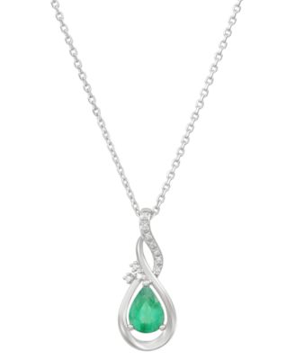Macy's - Emerald (5/8 ct. t.w.) & Diamond Accent Teardrop 18" Pendant Necklace in 10k White Gold