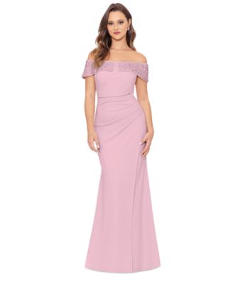 Betsy & Adam - Petite Beaded Off-The-Shoulder Gown