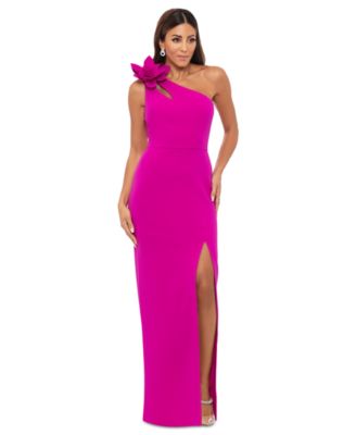 XSCAPE - Women's One-Shoulder Flower Side-Slit Dress