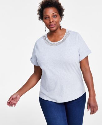 I.N.C. International Concepts - Plus Size Cotton Embellished Tee