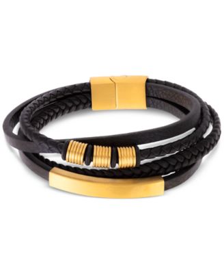 LEGACY for MEN by Simone I. Smith - Men's Multirow Black Fiber Bracelet in Gold-Tone Ion-Plated Stainless Steel