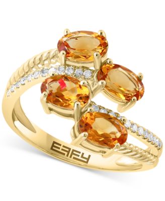 EFFY Collection - Citrine (1-5/8 ct. t.w) & Diamond (1/10 ct. t.w.) Cluster Bypass Ring in 14k Gold