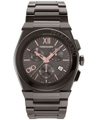 Ferragamo - Men's Swiss Chronograph Gunmetal Ion Plated Stainless Steel Bracelet Watch 42mm
