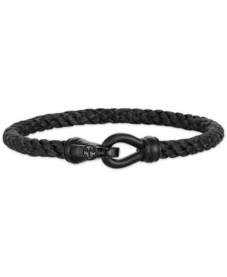 Esquire Men's Jewelry - Woven Black Nylon Bracelet in Black IP Stainless Steel