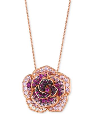 Le Vian - Ombr&eacute; Pink (1-5/8 ct. t.w.) & White Sapphire (1/8 ct. t.w.) Flower 20" Pendant Necklace in 14k Rose Gold